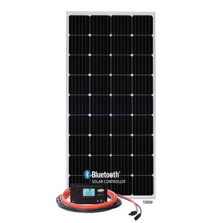 GO POWER! Monocrystalline Solar Panel Kit, 100 W, 18.4V DC, 5.43 A, Solar Branch Connector 82844